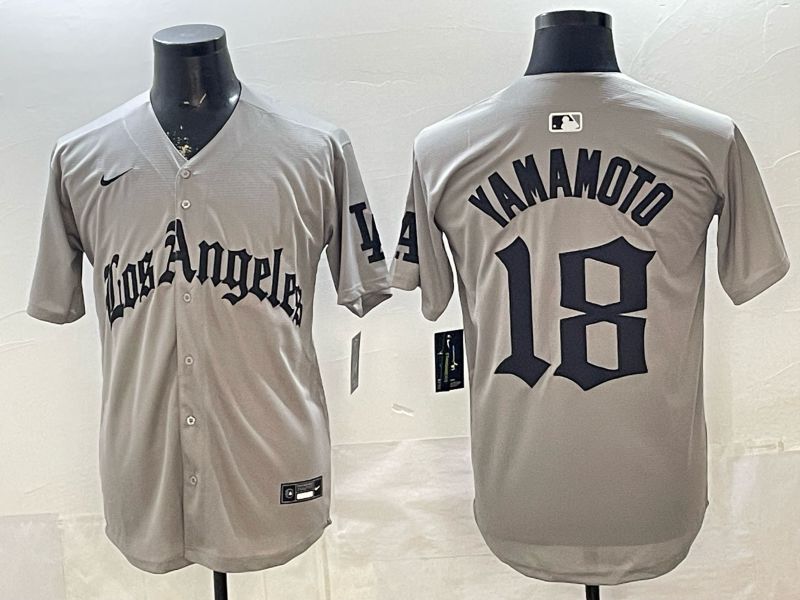 Men 2026 Los Angeles Dodgers #18 Yamamoto Grey Five generations Nike MLB Jersey style 001->los angeles dodgers->MLB Jersey